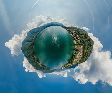 İtalya Como Gölü dron hava 360 vr sanal gerçeklik dron panorama