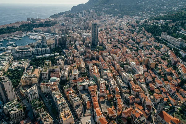 Sommaren Havet Kusten Monaco Air Drone Arkitekturen Antenn Europa Panorama — Stockfoto