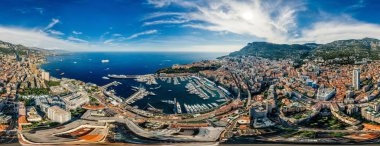 Monaco Monte-Carlo Şehir riviera dron yaz fotoğraf hava 360 vr sanal gerçeklik dron panorama dağlarda