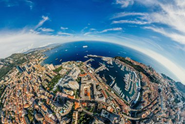 Monaco Monte-Carlo Şehir riviera dron yaz fotoğraf hava 360 vr sanal gerçeklik dron panorama dağlarda