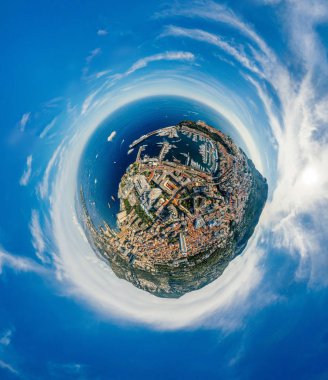 Monaco Monte-Carlo Şehir riviera dron yaz fotoğraf hava 360 vr sanal gerçeklik dron panorama dağlarda