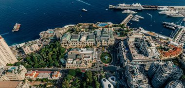 Monaco Monte-Carlo Şehir riviera dron yaz fotoğraf hava 360 vr sanal gerçeklik dron panorama dağlarda