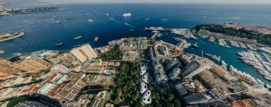 Monaco Monte-Carlo Şehir riviera dron yaz fotoğraf hava 360 vr sanal gerçeklik dron panorama dağlarda