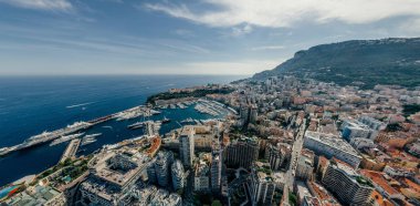Monaco Monte-Carlo Şehir riviera dron yaz fotoğraf hava 360 vr sanal gerçeklik dron panorama dağlarda