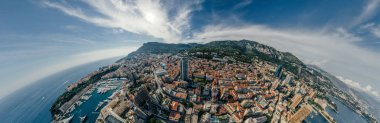 Monaco Monte-Carlo Şehir riviera dron yaz fotoğraf hava 360 vr sanal gerçeklik dron panorama dağlarda