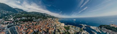 Monaco Monte-Carlo Şehir riviera dron yaz fotoğraf hava 360 vr sanal gerçeklik dron panorama dağlarda