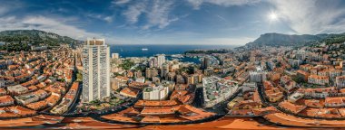 Monaco Monte-Carlo Şehir riviera dron yaz fotoğraf hava 360 vr sanal gerçeklik dron panorama dağlarda