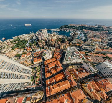 Monaco Monte-Carlo Şehir riviera dron yaz fotoğraf hava 360 vr sanal gerçeklik dron panorama dağlarda