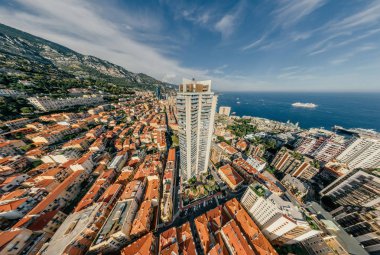 Monaco Monte-Carlo Şehir riviera dron yaz fotoğraf hava 360 vr sanal gerçeklik dron panorama dağlarda