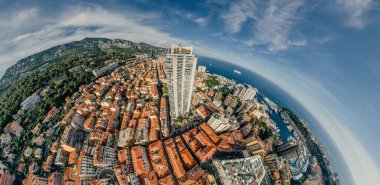 Monaco Monte-Carlo Şehir riviera dron yaz fotoğraf hava 360 vr sanal gerçeklik dron panorama dağlarda