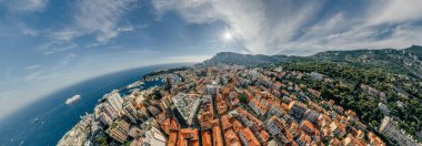 Monaco Monte-Carlo Şehir riviera dron yaz fotoğraf hava 360 vr sanal gerçeklik dron panorama dağlarda