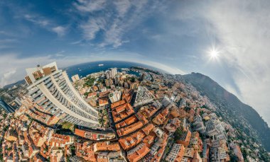 Monaco Monte-Carlo Şehir riviera dron yaz fotoğraf hava 360 vr sanal gerçeklik dron panorama dağlarda