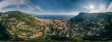 Monaco Monte-Carlo Şehir riviera dron yaz fotoğraf hava 360 vr sanal gerçeklik dron panorama dağlarda
