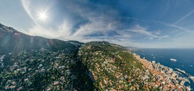 Monaco Monte-Carlo Şehir riviera dron yaz fotoğraf hava 360 vr sanal gerçeklik dron panorama dağlarda