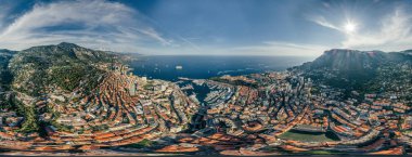 Monaco Monte-Carlo Şehir riviera dron yaz fotoğraf hava 360 vr sanal gerçeklik dron panorama dağlarda