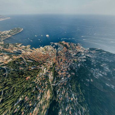 Monaco Monte-Carlo Şehir riviera dron yaz fotoğraf hava 360 vr sanal gerçeklik dron panorama dağlarda