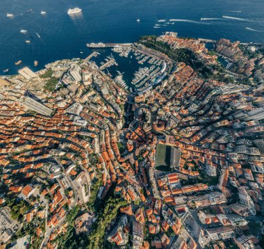Monaco Monte-Carlo Şehir riviera dron yaz fotoğraf hava 360 vr sanal gerçeklik dron panorama dağlarda