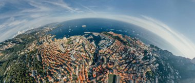 Monaco Monte-Carlo Şehir riviera dron yaz fotoğraf hava 360 vr sanal gerçeklik dron panorama dağlarda