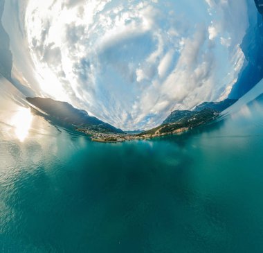 İsviçre dağ Gölü doğa dron dron hava 360 vr sanal gerçeklik dron panorama