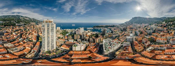 モナコ モンテカルロ市リビエラ ドローン夏写真空気 360 vr バーチャルリアリティ ドローン パノラマの山 — ストック写真