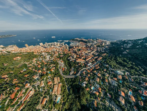 Góry w Monaco Monte-Carlo miasta Riwiera Drone lato zdjęcie powietrza 360 vr wirtualnej rzeczywistości drone panorama — Zdjęcie stockowe