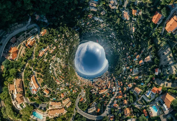 Berge in monaco monte-carlo stadt riviera drohne sommer photo air 360 vr virtual reality drone panorama — Stockfoto