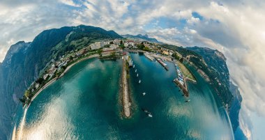 İsviçre dağ Gölü doğa dron dron hava 360 vr sanal gerçeklik dron panorama