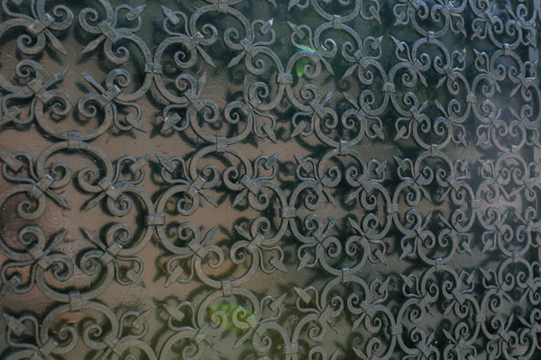 Beautiful iron gate wrought fence jn the street — Stock Photo, Image