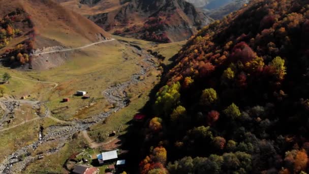 Ποτάμι, ανάμεσα σε βουνά φθινόπωρο Geogria — Αρχείο Βίντεο