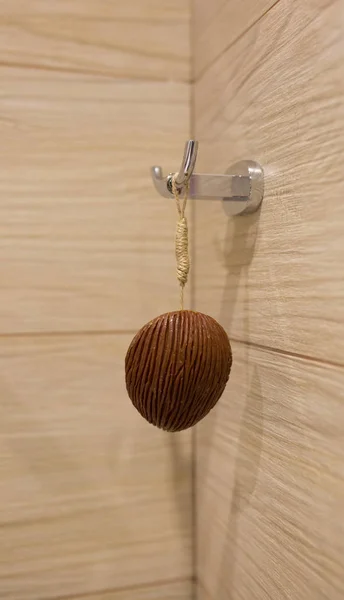 Coffee soap brown color hanging in the bathroom — Stock Photo, Image