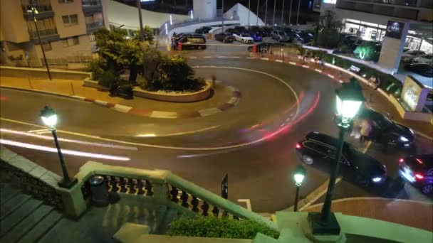 मोनाको नाइट सिटी मोंटे कार्लो शहर कारें सड़क समय-लैप — स्टॉक वीडियो