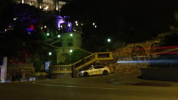 Monaco gece şehir Monte Carlo kasaba otomobil yol zaman aşımı — Stok video