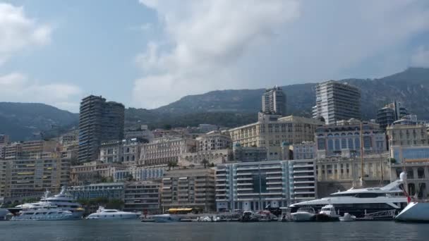 Monaco City Town Monte Carlo solig dag Time-lapse port med yahts — Stockvideo