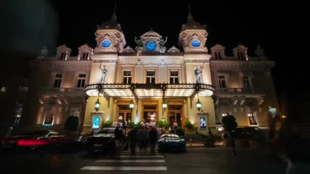 Monte Carlo Casino Monaco city town night time-lapse — Stock Video