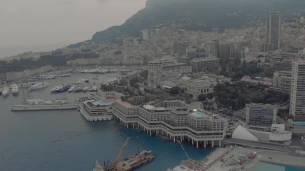 Monaco city France sea town port yahts block of flats boats and Monte Carlo casino — Stock Video