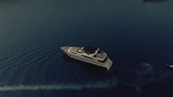 Beautiful yacht in the blue sea off the coast of France Monaco city town Monte Carlo Drone flight port yahts sea flats — Stock Video