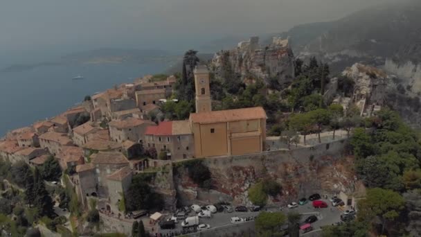 Castelo de Eze em França perto de Monaco drode voo 4K — Vídeo de Stock