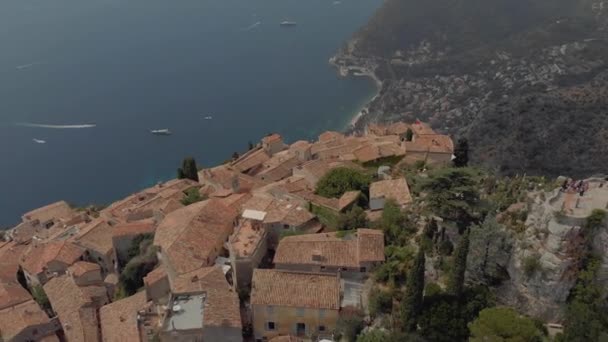 Eze slott i Frankrike nära Monaco drode Flight 4K — Stockvideo