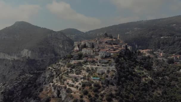 Castillo de Eze en Francia cerca de Mónaco drode vuelo 4K — Vídeos de Stock