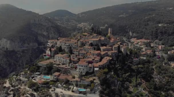 Castillo de Eze en Francia cerca de Mónaco drode vuelo 4K — Vídeos de Stock