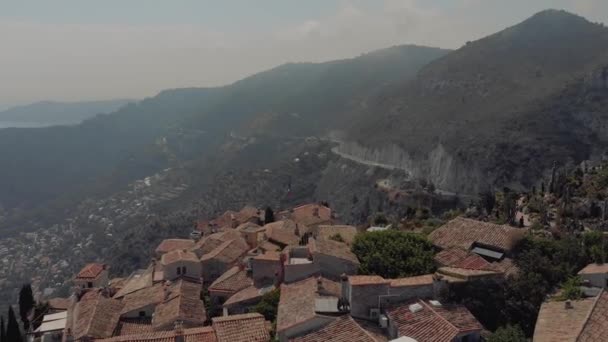 Castillo de Eze en Francia cerca de Mónaco drode vuelo 4K — Vídeos de Stock