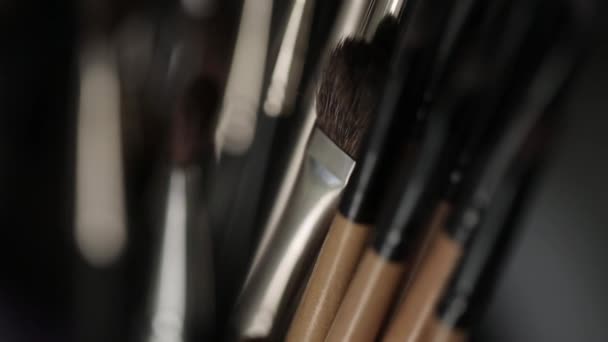 Penslar för makeup artister Macro 100mm reglaget kamera smidig rörelse — Stockvideo