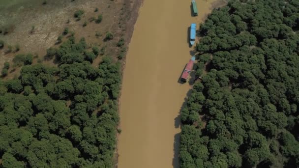 Κίτρινος ποταμός μεταξύ της ζούγκλας στην Καμπότζη, Pean Bang, Tonle Sap λίμνη 4k — Αρχείο Βίντεο