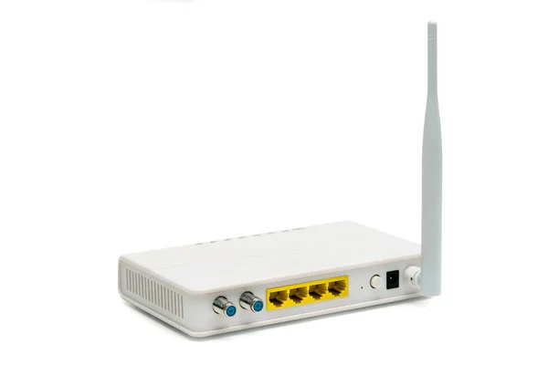 Weißer Drahtloser Internet Router Isoliert Auf Weißem Hintergrund — Stockfoto