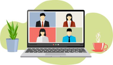 Covid-19 salgını sırasında evden çalışıyordu. Kilitleme sırasında Zoom gibi bir uygulamayı kullanarak video konferans görüşmesi. Koronavirüsten dolayı sosyal izolasyon. Kedi video izleme toplantısı.