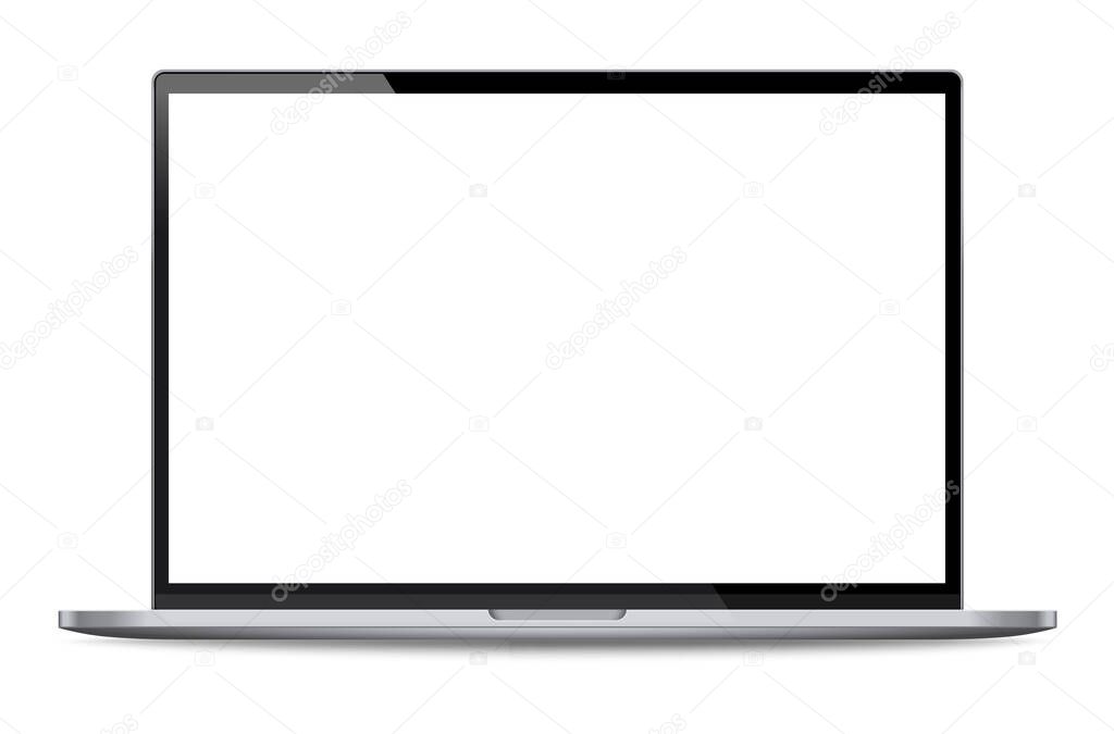 Realistic laptop incline 90 degree isolated on white background. computer notebook with empty screen. blank copy space on modern mobile computer.