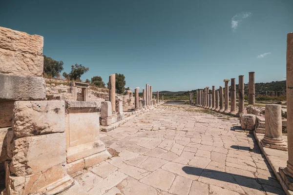 Patara Pttra 古希腊城市Patara的废墟 安培剧院和丽夏公众集会大厅 Patara当时在Lycia Lycian 联盟的首都 空中拍摄的景象 安塔利亚 土耳其 — 图库照片