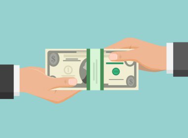 Dolar banknotu vektör simgesini tutan iki el para transferi anlamına gelir.