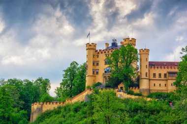 Neuschwanstein Şatosu Bavyera Alpleri'nde, Almanya. Ünlü dönüm noktası