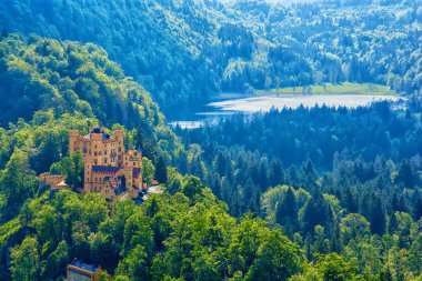 Neuschwanstein Şatosu Bavyera Alpleri'nde, Almanya. Ünlü dönüm noktası